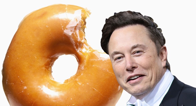 Elon Musk loves donuts. The Twitter CEO recently tweeted that he eats a donut every morning.Dimitrios Kambouris / Staff/ Brian Hagiwara/Getty Images/ Trisha Gopal/Insider