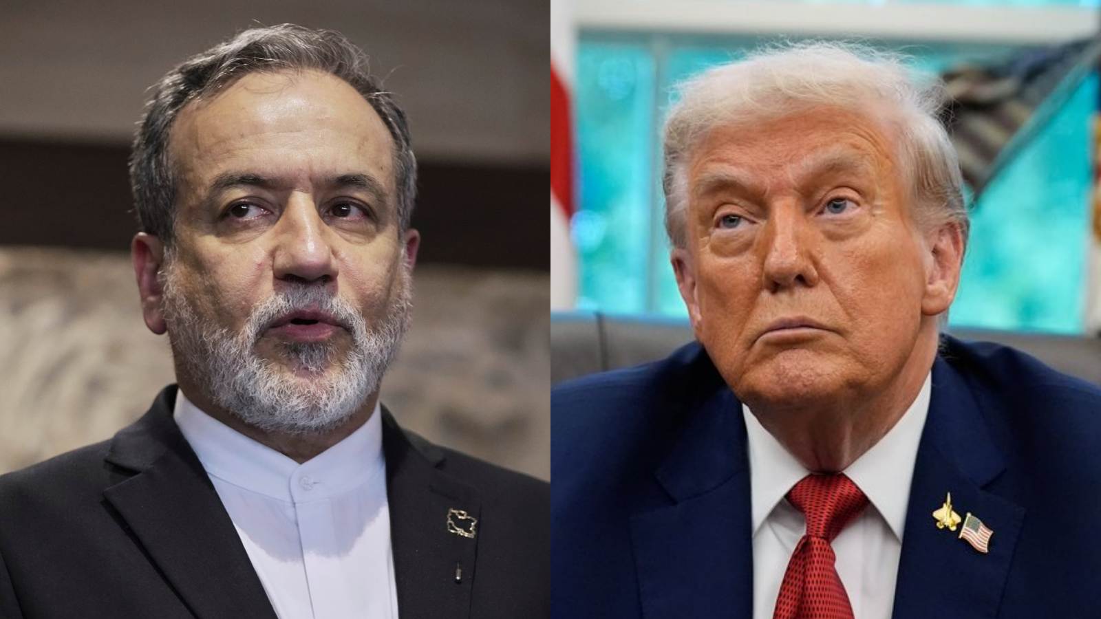 Iránsky minister zahraničných vecí Abbás Arákčí a prezident USA Donald Trump.