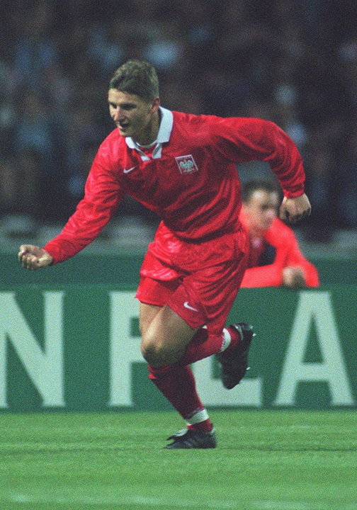 Marek Citko po strzeleniu gola ma Wembley (1996 r.)