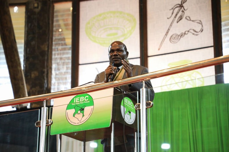 NAIROBI, KENYA - 2022/08/01: Independent Electoral and Boundaries Commission (IEBC) chairman Wafula Chebukati speaks during a multistakeholder meeting held jointly by the Women Mediators Network Kenya and the National Mediation Peace Team at the Bomas of Kenya in Nairobi. (Photo by John Ochieng/SOPA Images/LightRocket via Getty Images)