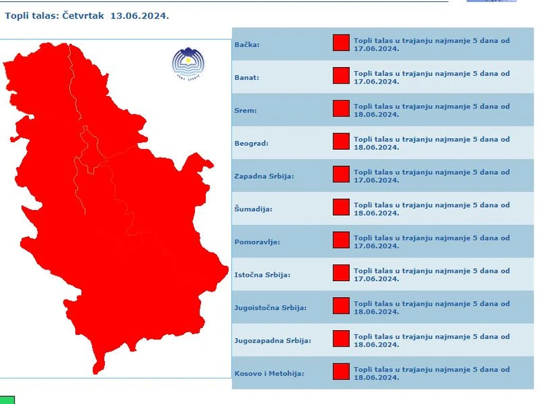 Mapa upozorenja na toplotni talas