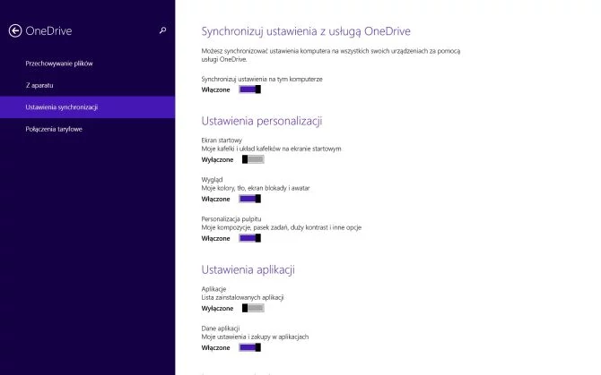 Ustawienia synchronizacji OneDrive