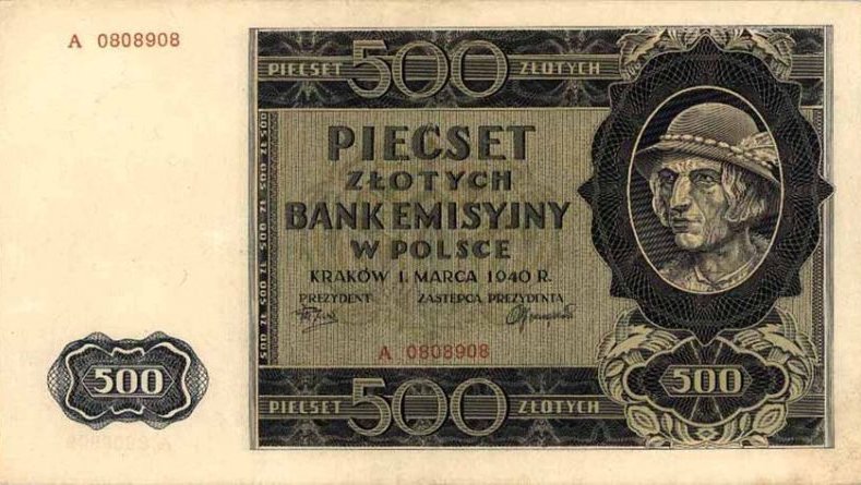 Okupacyjny banknot 500-złotowy, tzw. góral