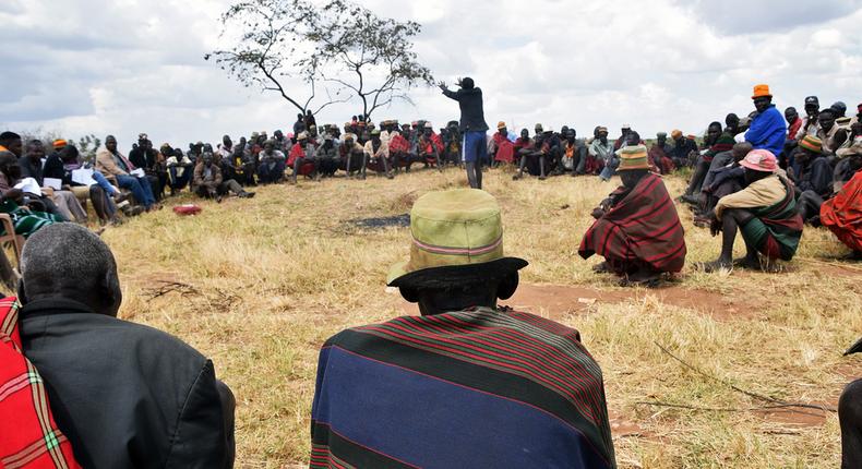 A community meeting after a cattle raid in east Kaabong 