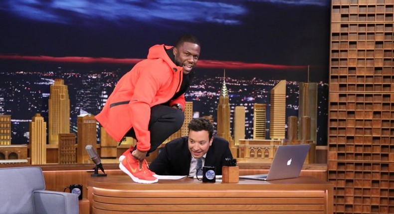 Kevin Hart announcing new sneakers on Jimmy Fallon