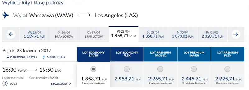 Ceny lotów Warszawa - Los Angeles