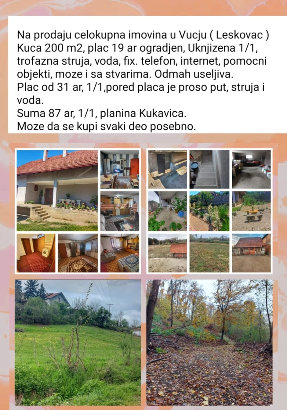 Kompletan oglas na jednoj od grupa za prodaju jeftinih nekretnina u Srbiji