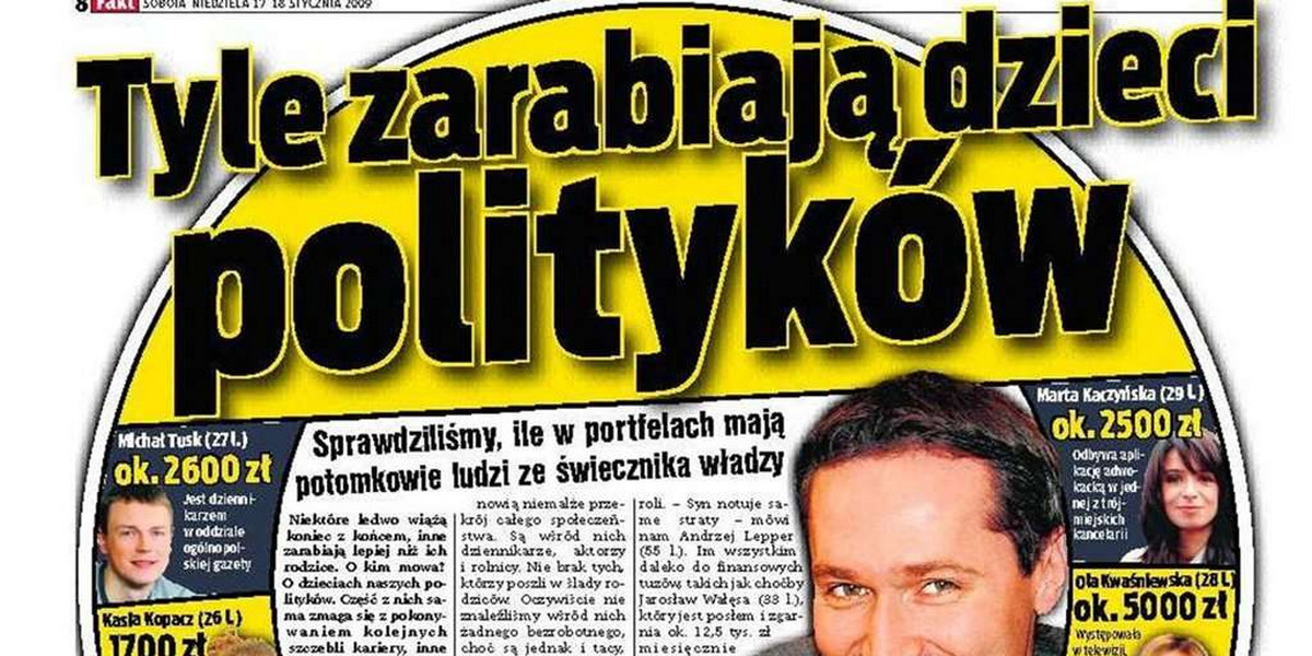 Ile zarabiają dzieci polityków