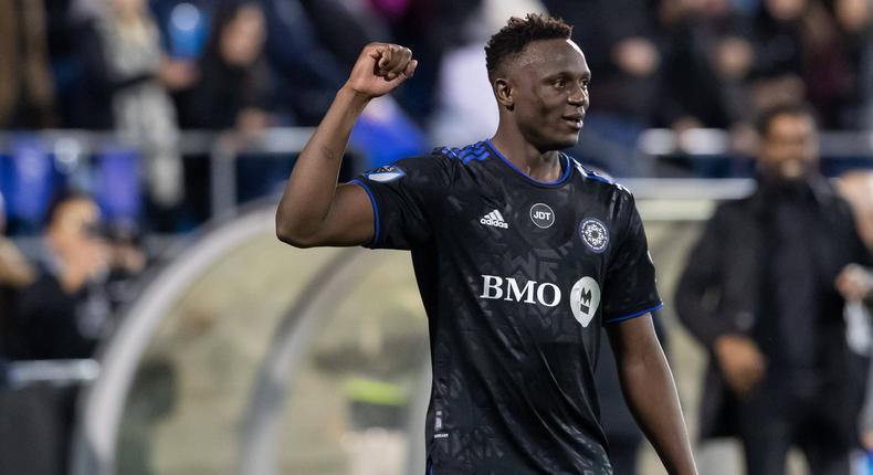 CF Montreal midfielder Victor Wanyama (2) celebrates the victory during the Audi 2022 MLS, Fussball Herren, USA Cup Playoffs match between Orlando City SC and CF Montreal held at Saputo Stadium in Montreal on October 16, 2022.