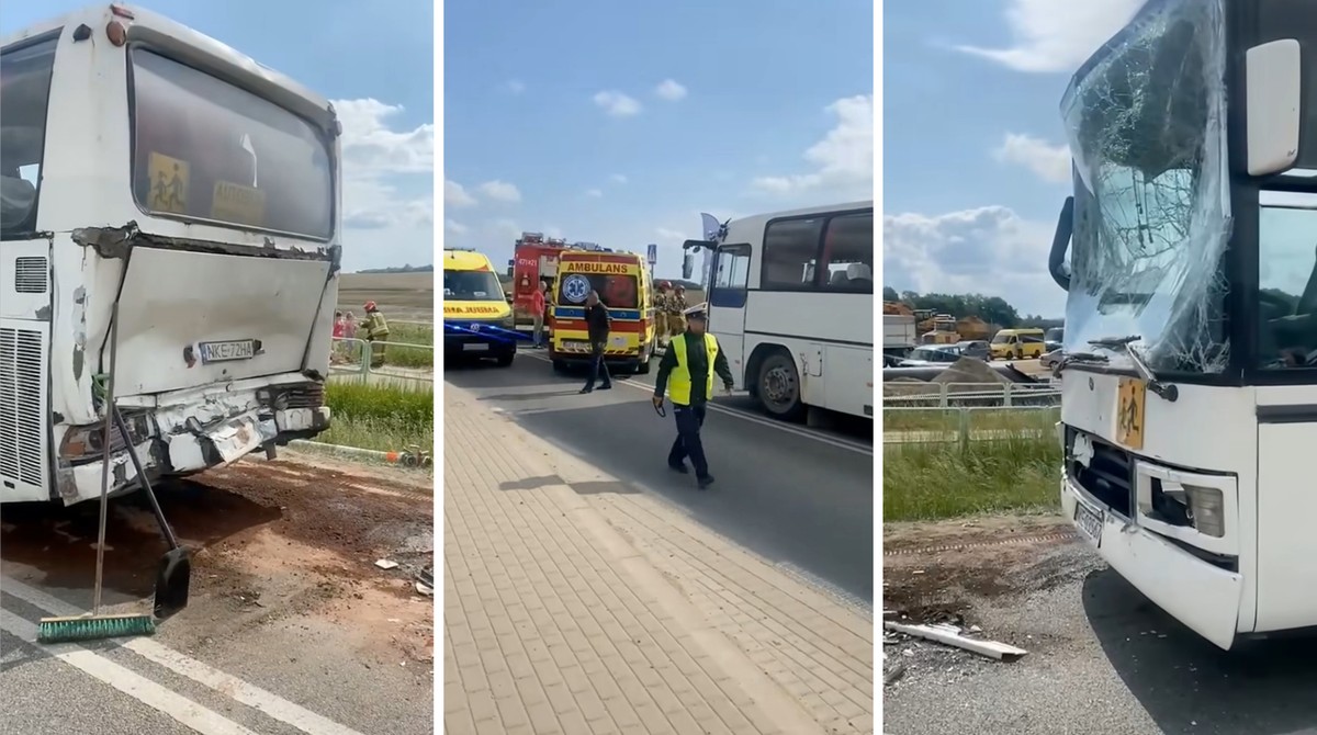 Dramatyczny wypadek na Warmii. Zderzyły się dwa pełne autokary z dziećmi!