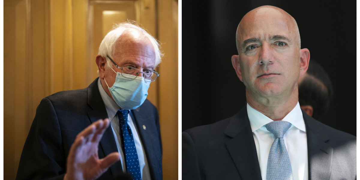 Senator Bernie Sanders (z lewej) i prezes Blue Origin Jeff Bezos (z prawej).