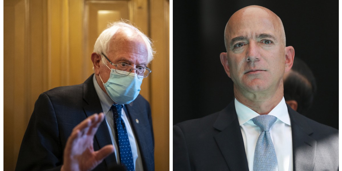 Senator Bernie Sanders (z lewej) i prezes Blue Origin Jeff Bezos (z prawej).