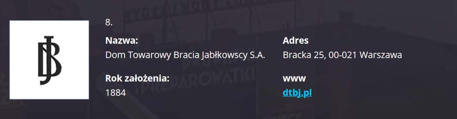 Historia firmy sięga 1884 roku. "W 1914 r. przy ulicy Brackiej 25 w Warszawie rozpoczął działalność Dom Towarowy Bracia Jabłkowscy. Lata swojej największej świetności Dom Towarowy świecił w dwudziestoleciu międzywojennym. W maju 1950 roku dom towarowy upaństwowiono. W czerwcu 1996 roku firma Bracia Jabłkowscy została reaktywowana. W 2014 roku zwrócono jej budynek handlowy przy Brackiej 25" - czytamy.