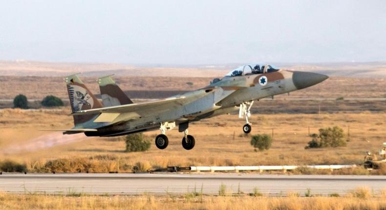 An Israeli F-15 fighter jet takes off from the Hatzerim base in the Negev desert on June 30, 2016