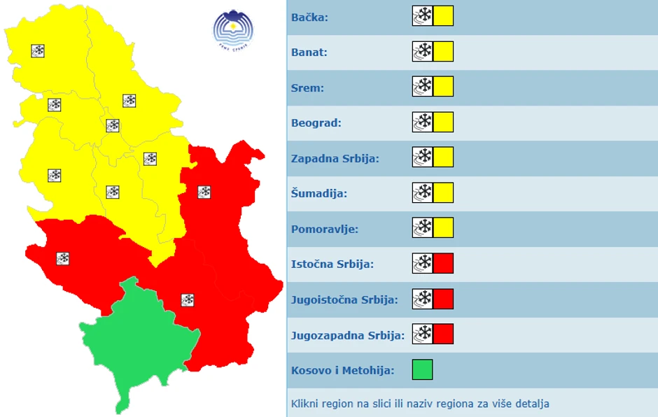 Meteoalarm za 7. januar