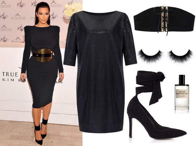 STYLIZACJE inspirowane Kim Kardashian: Sukienka – Midori/midori.pl, buty – Gianmarko/gianmarko.pl, akcesoria  – TKMAXX/tkmaxx.pl