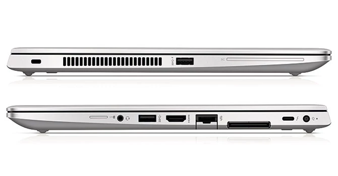 Typowe dla biznesowego notebooka: HP EliteBook ma łączy pod dostatkiem: zamek Kensington , USB 3.0, Smartcard, kartę SIM, Headset, USB 3.0, HDMI, LAN, stację dokującą, USB 3.1 typ CE i zasilanie.