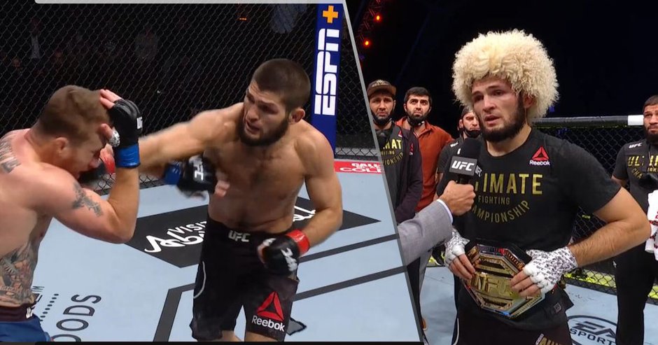 WIDEO: Khabib Nurmagomedov obronił tytuł na UFC 254! Justin Gaethje uduszony przez mistrza!