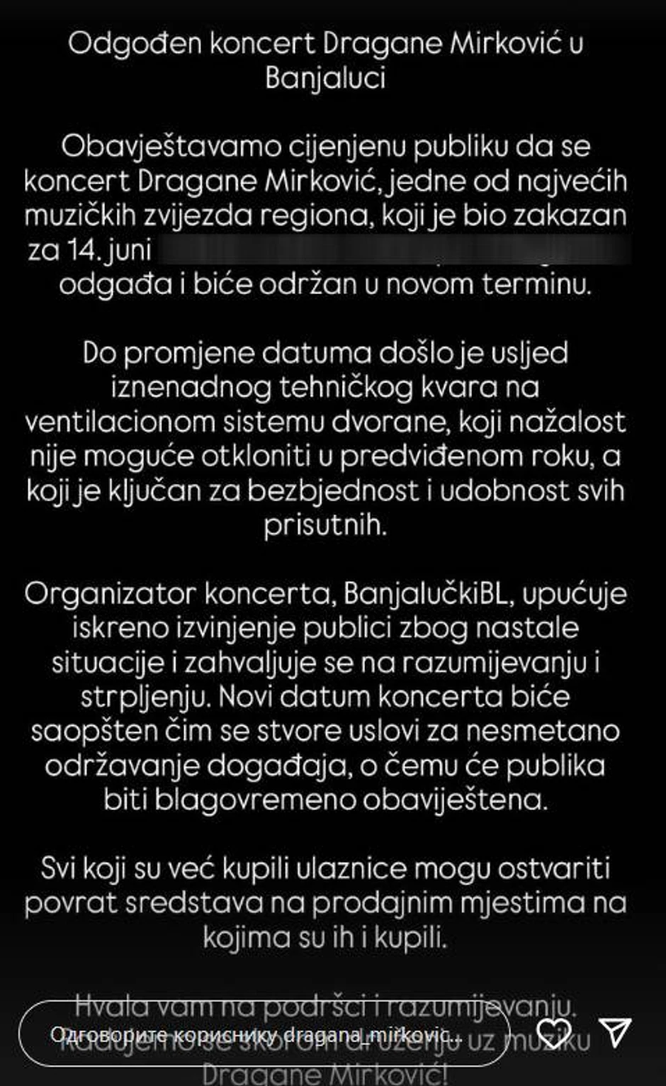 Saopštenje Dragane Mirković