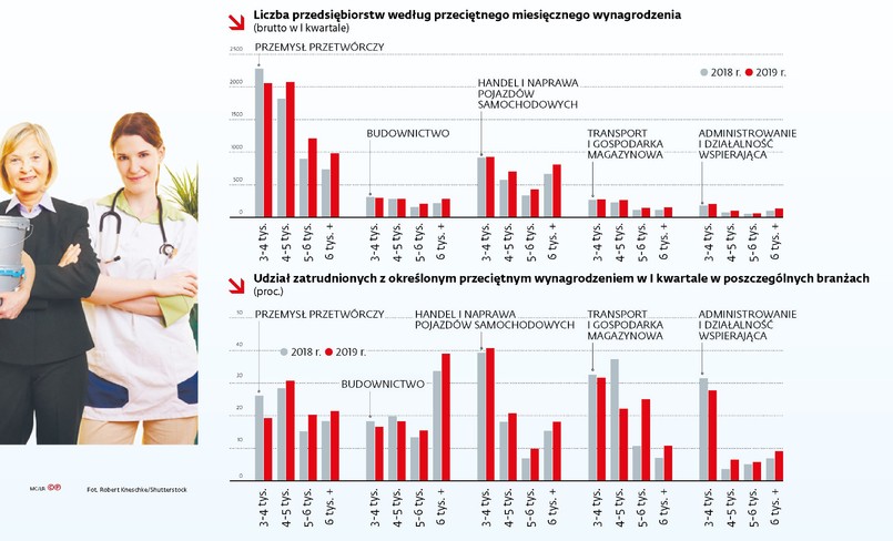 Liczba przedsiębiorstw wg przeciętnego wynagrodzenia - branże (p)