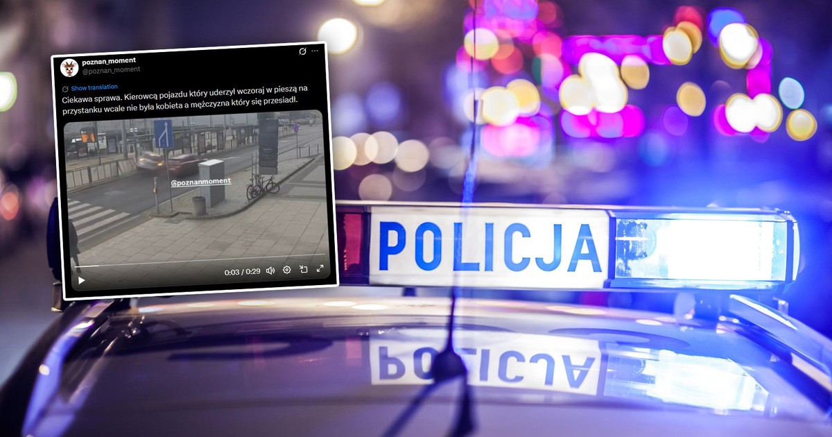 Auto wjechało w przystanek w Poznaniu. Nowe nagranie od policji.