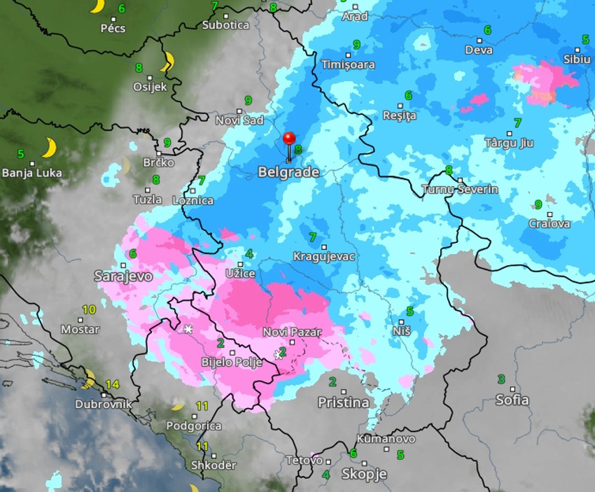 Kretanje nevremena u ponoć