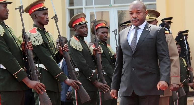 Burundi's President Pierre Nkurunziza walks during a ceremony in tribute to the former late President Colonel Jean-Baptiste Bagaza at the national congress palace in Bujumbura, Burundi May 16, 2016. 