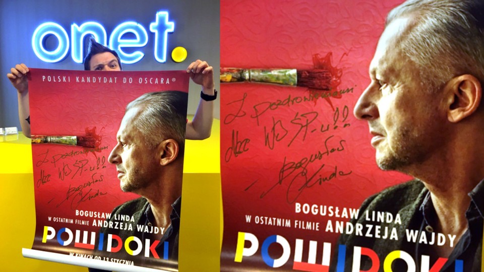 Plakat filmu Powidoki z autografem Bogusława Lindy