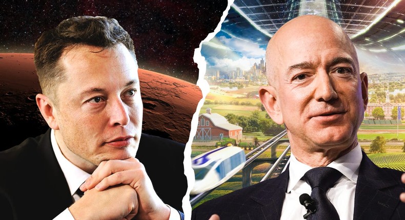 Elon Musk and Jeff Bezos have repeatedly overtaken each other for the title of world's richest man.Lambert/Ullstein Bild/Getty Images; Alex Wong/Getty Images; Blue Origin; Samantha Lee/Insider