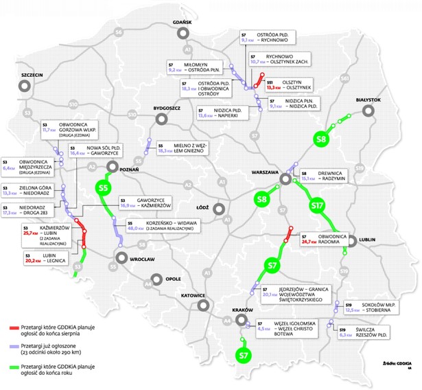 Mapa planowanych przetargów na drogi ekspresowe do końca 2013 roku