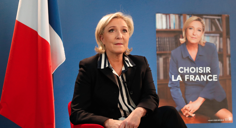 Marine Le Pen, French National Front (FN) candidate for 2017 presidential election, speaks during an interview with Reuters in Paris, France.