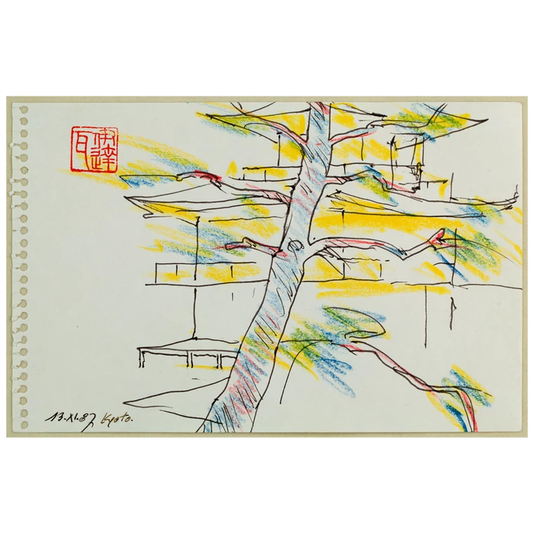 Rysunek "Złoty Pawilon w Kioto" Andrzeja Wajdy (1987)