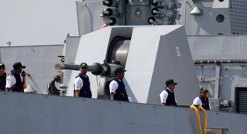 Indian sailors aboard anti-submarine corvette INS Kadmatt arrive in Manila for a four-day goodwill visit in the Philippines, October 3, 2017.