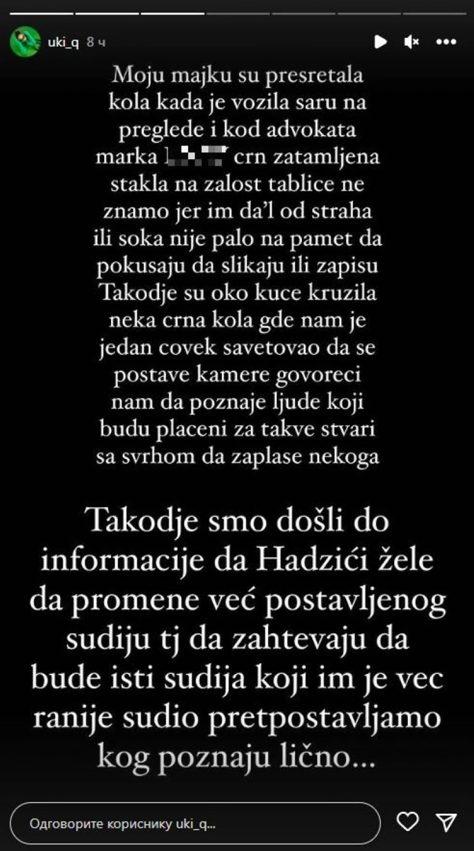 Objava Uki Q o sestri i zetu nasilniku