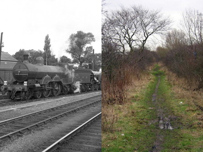 Najstarsza linia kolejowa na świecie prowadziła z Stockton do Darlington (Anglia). Była pierwszą koleją publczną. Otwarta została w 1825 r. Miała 40 km długości. Na zdjęciu 'wczoraj i dziś'