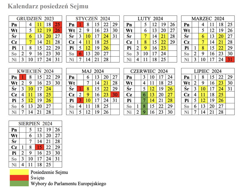 W tych terminach zbierze się Sejm.
