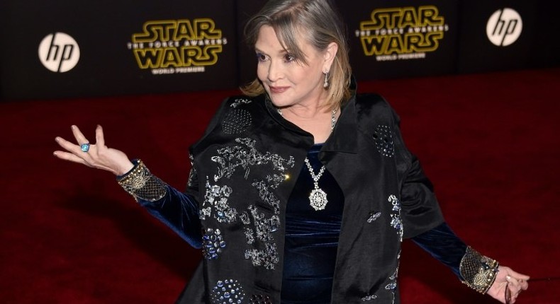 US actress Carrie Fisher attends the premiere of Walt Disney Pictures and Lucasfilm's 'Star Wars: The Force Awakens', at the Dolby Theatre in Hollywood, California, on December 14, 2016