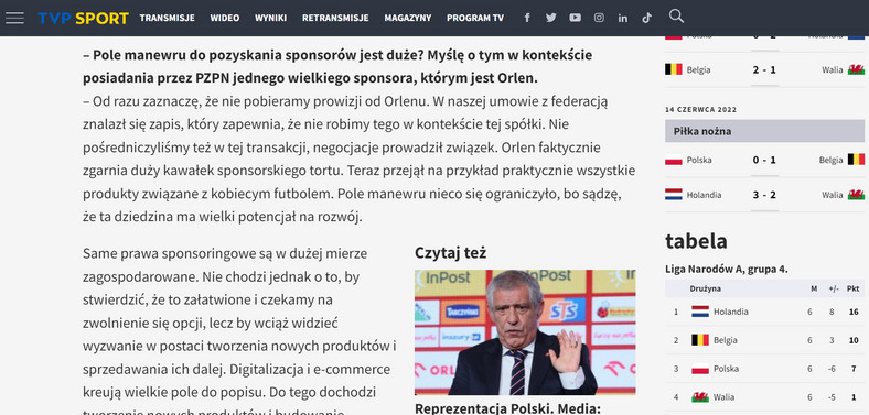 Rozmowa z Szymonem Sikorskim opublikowana w ostatni poniedziałek na stronie TVP Sport.