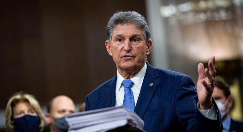 Senator Joe Manchin, a Democrat from West Virginia, speaks during a news conference with a bipartisan group of lawmakers as they announce a proposal for a Covid-19 relief bill on Capitol Hill, on Monday, December 14, 2020 in Washington, DC.
