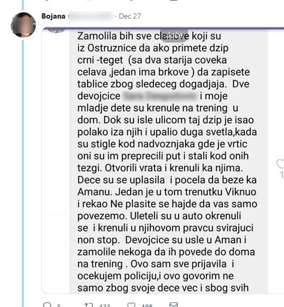 Poruka na Tviteru