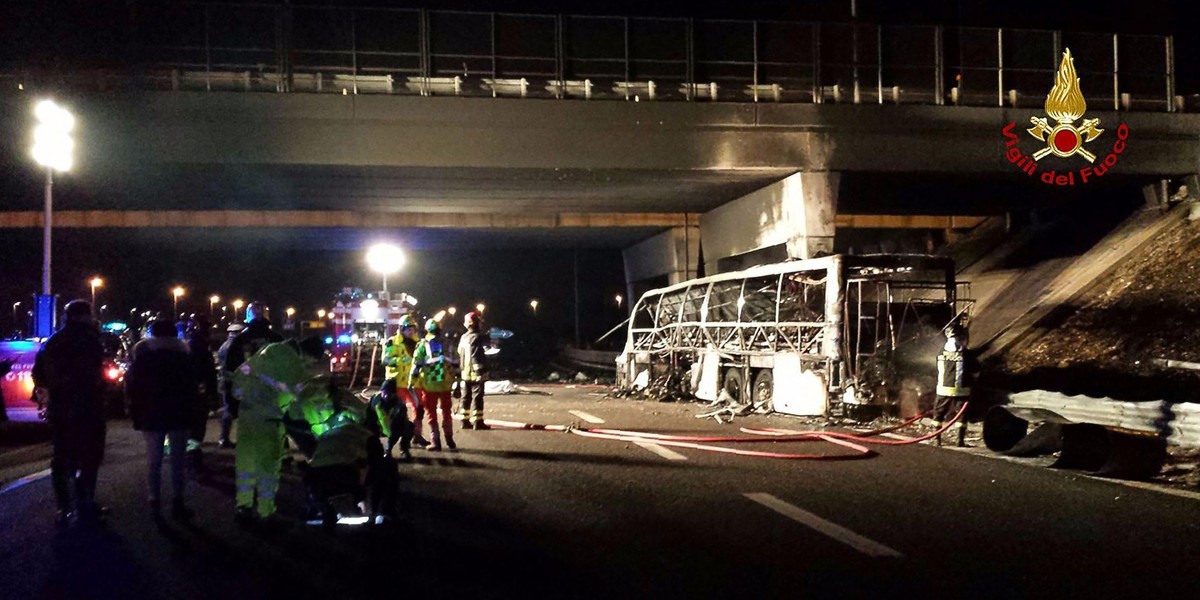 Wypadek autokaru z uczniami