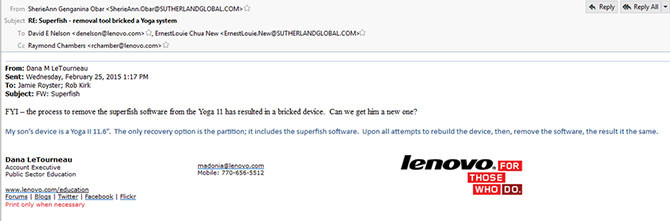 Jeden z maili firmowych Lenovo udostępniony na Twitterze przez Lizard Squad