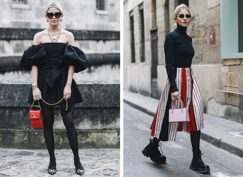 Kryjące czarne rajstopy - stylizacje