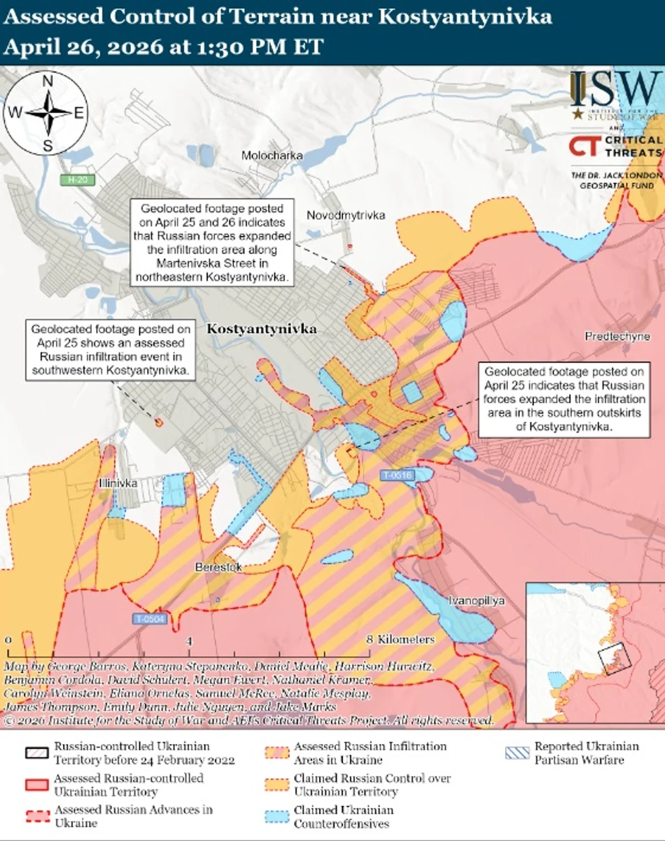 Kostjantinivka, mapa ISW