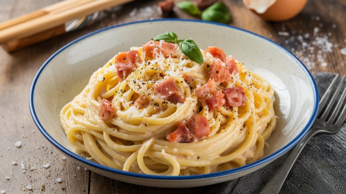 Makaron carbonara to danie pyszne, sycące i tanie. Robi się je w mig