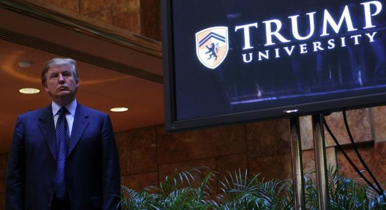 Donald Trump holds a media conference to announce the establishment of Trump University in New York City on May 23, 2005