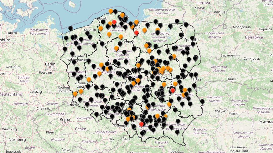 Policyjna mapa wypadków drogowych ze skutkiem śmiertelnym w wakacje 2020 r.