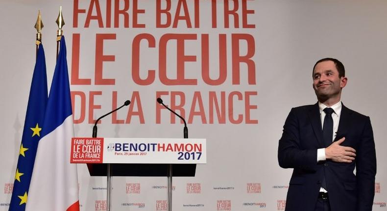 Benoit Hamon on January 29, 2017, at his campaign headquarters in Paris