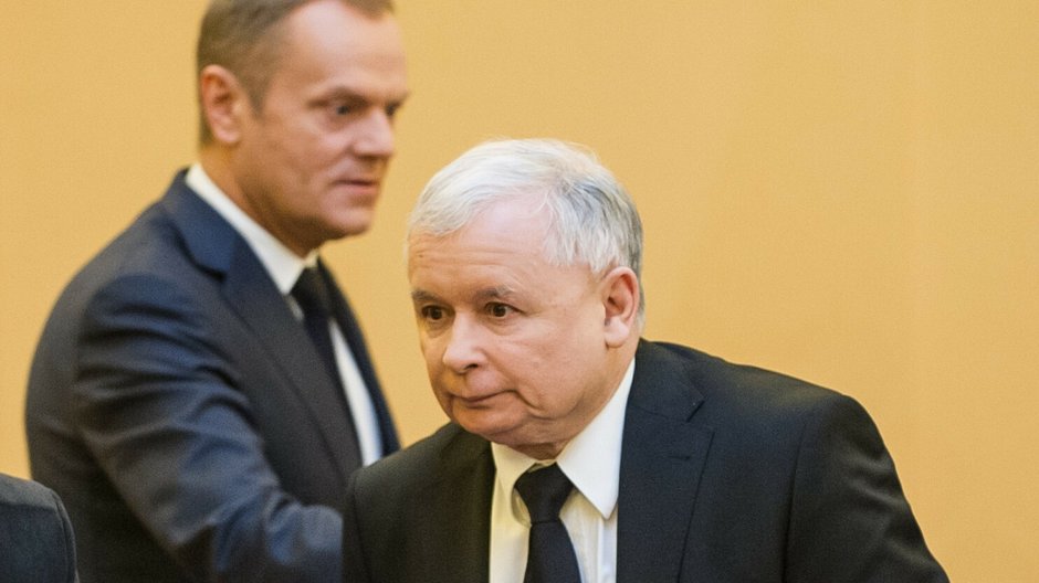 Donald Tusk i Jarosław Kaczyński, 2014 r.