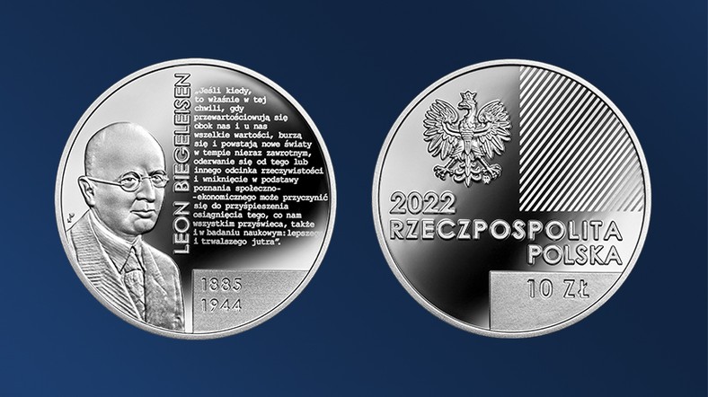 Wizerunek Leona Biegeleisena na srebrnej monecie kolekcjonerskiej NBP o nominale 10 zł.